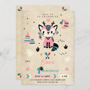 Tribal Boho Woodland Animals Wild One 1st Birthday Invitation