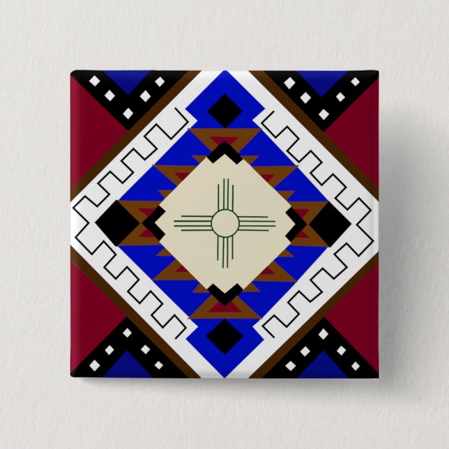 Tribal Botton, Happiness, Native American Zia 15 Cm Square Badge (Front)