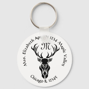 Tribal Buck Silhouette Monogram Home Address Key Ring