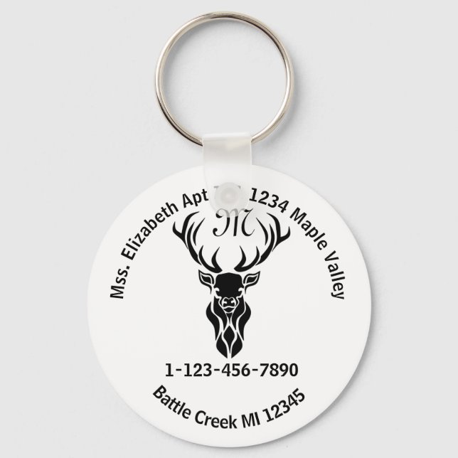 Tribal Buck Silhouette Monogram Home Address Keych Key Ring (Front)