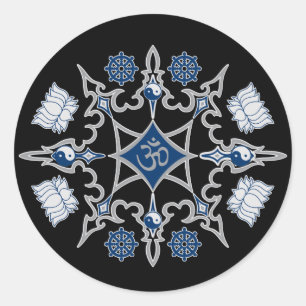 Tribal Buddhist Symbols Classic Round Sticker