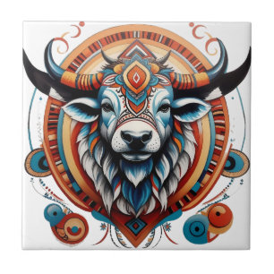 Tribal buffalo spirit logo ceramic tile