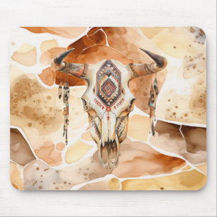 Tribal Bull Horns Skull Mouse Pad