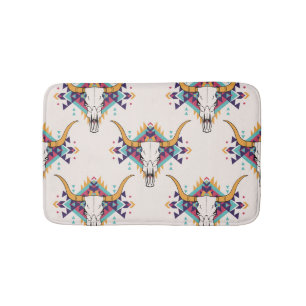 Tribal Bull Skull: Boho Seamless Bath Mat