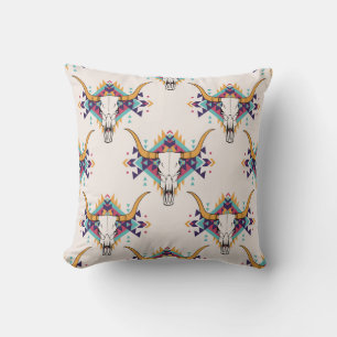 Tribal Bull Skull: Boho Seamless Cushion