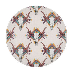 Tribal Bull Skull: Boho Seamless Cutting Board