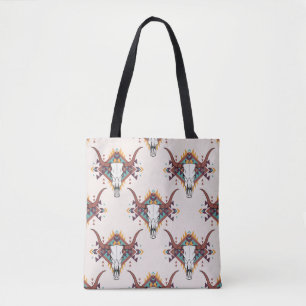 Tribal Bull Skull: Boho Seamless Tote Bag