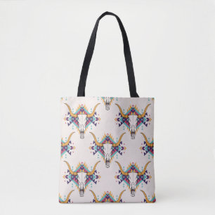 Tribal Bull Skull: Boho Seamless Tote Bag