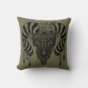 Tribal bull skull cushion