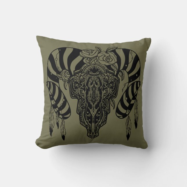 Tribal bull skull cushion (Front)