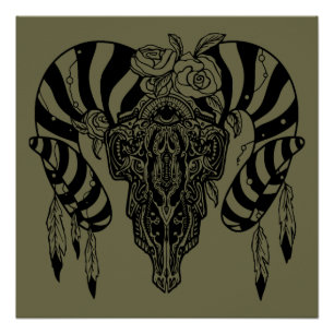 Tribal bull skull poster