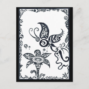Tribal butterfly in black ink postcard