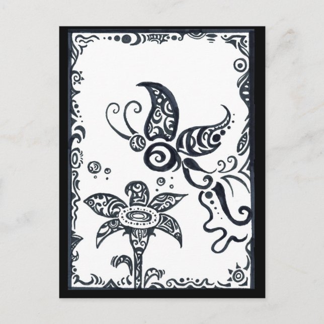 Tribal butterfly in black ink postcard (Front)