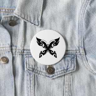 Tribal Butterfly Tattoo Bold Black Ink Style 7.5 Cm Round Badge