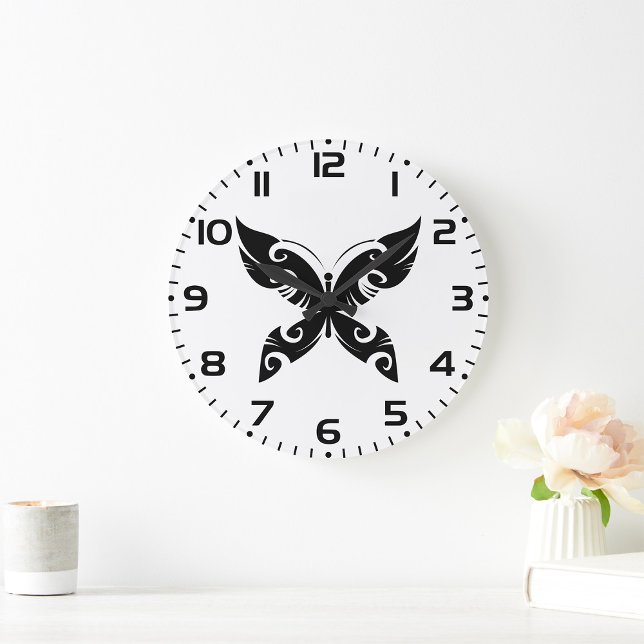 Tribal Butterfly Tattoo Bold Black Ink Style  Large Clock (Creator Uploaded)
