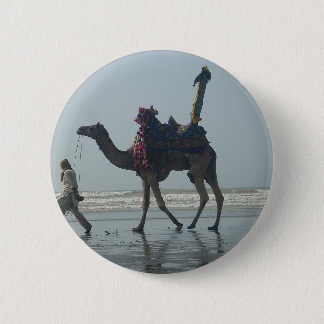 Tribal Camel Ride: Morning Tide Sands & Sea 6 Cm Round Badge (Front)