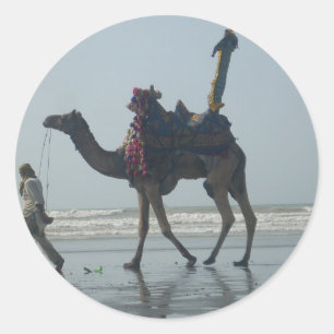 Tribal Camel Ride: Morning Tide Sands & Sea Classic Round Sticker