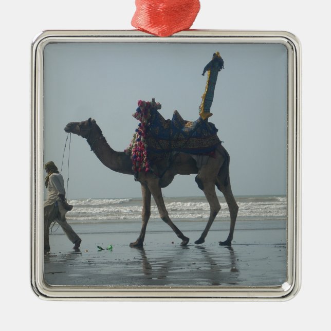 Tribal Camel Ride: Morning Tide Sands & Sea Metal Ornament (Front)