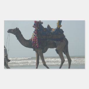 Tribal Camel Ride: Morning Tide Sands & Sea Rectangular Sticker