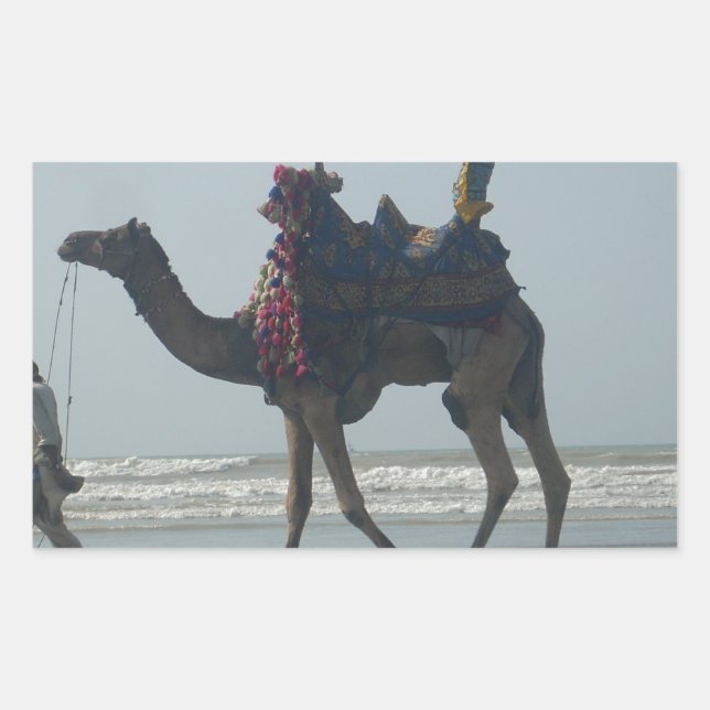 Tribal Camel Ride: Morning Tide Sands & Sea Rectangular Sticker (Front)