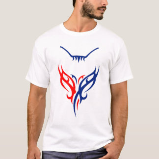 Tribal Cat Design - Red and Blue Abstract T-Shirt