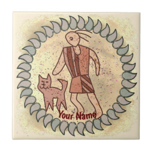 Tribal Cat Person Rune Ceramic Tile