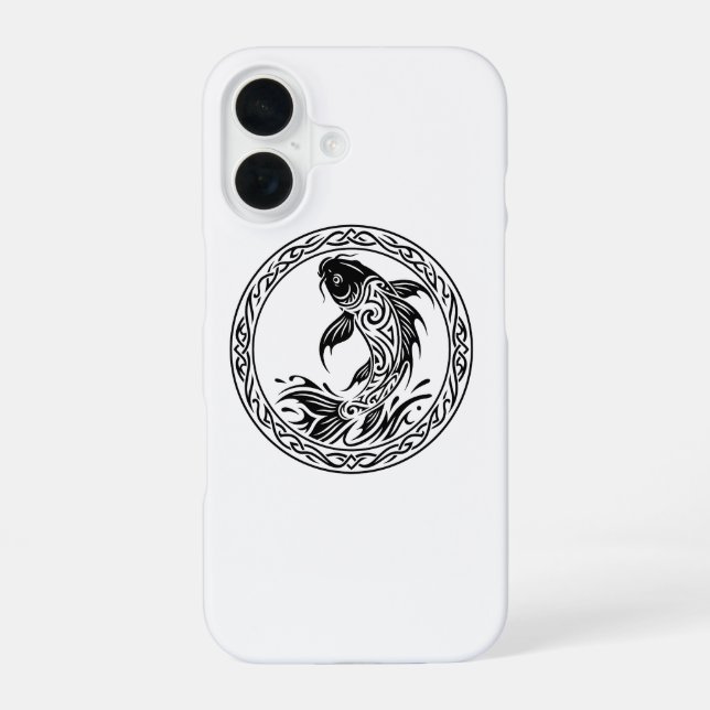 Tribal Celtic Koi Fish Wisdom Symbol iPhone 16 Case (Back)