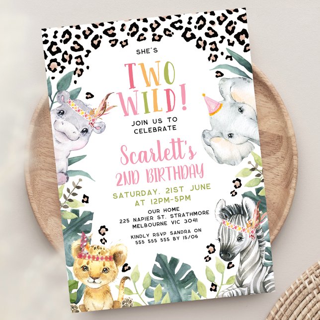 Tribal Cheetah Print She's Two Wild 2nd Birthday  Invitation (Tribal She's Two Wild 2nd Birthday Invitation Girl, Two Wild Birthday Invitation, Second Birthday )