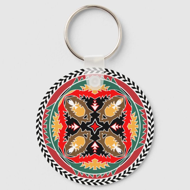 Tribal Christmas Forest Pine Cone Emblem Key Ring (Front)