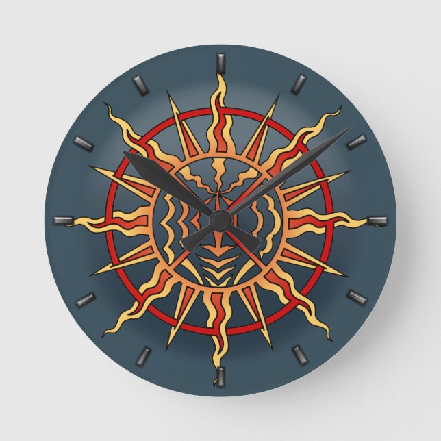 Tribal Clock Modern Native Sun Wall Clocks Decor (Front)
