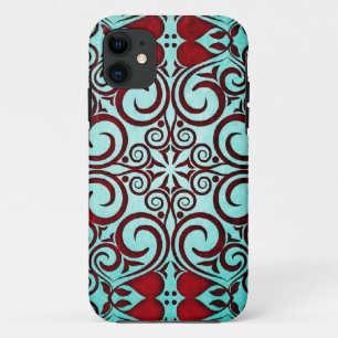 Tribal Close Up Damask Faded Punch Teal Shimmer iPhone 11 Case