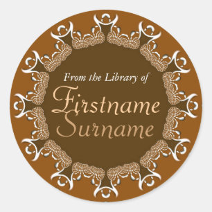 Tribal Coffee Lace Hearts Bookplate Sticker