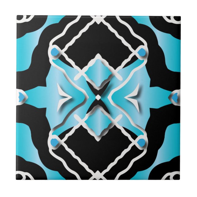 Tribal Contemporary Turquoise Black White Pattern Ceramic Tile (Front)