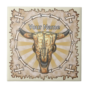 Tribal Cow Skull Ceramic Tile