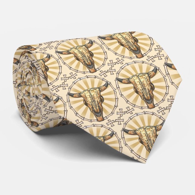 Tribal Cow Skull Tie (Rolled)
