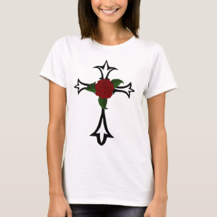 Tribal Cross With A Red Rose T-Shirt