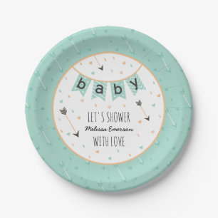 Tribal Custom Baby Shower Plates Neutral Mint