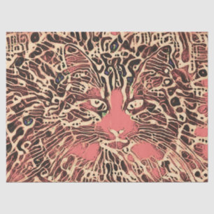Tribal Cute Tabby Cat Pink Brown Hippie Mosaic Art Tissue Paper