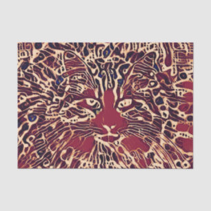 Tribal Cute Tabby Cat Red Brown Hippie Art Tissue Paper