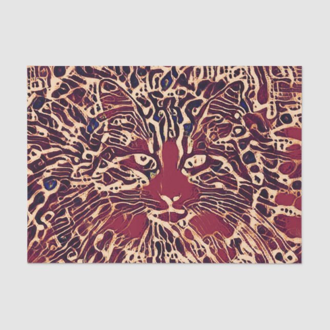 Tribal Cute Tabby Cat Red Brown Hippie Art Tissue Paper (Front)