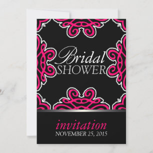 Tribal Decor Hot Pink & Black Bridal Shower Party Invitation