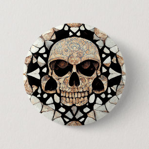 Tribal Decorative Ornament Mayan Skull Art 6 Cm Round Badge