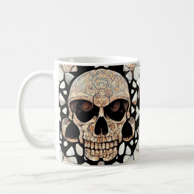 Tribal Decorative Ornament | Mayan Skull Art Coffee Mug (Left)