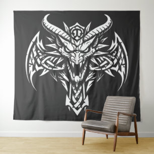 Tribal Demon Head Graphic by BurnsInHell Tapestry