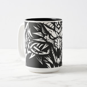    Tribal Demon Head Graphic by BurnsInHell Two-Tone Coffee Mug
