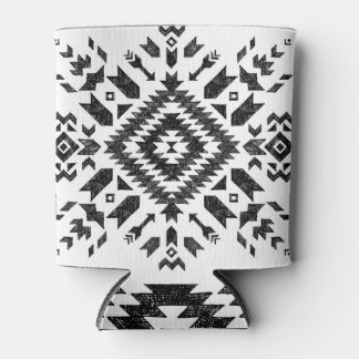 Tribal Design: Black White Hand-Drawn Can Cooler
