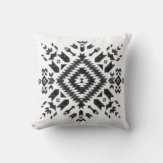Tribal Design: Black White Hand-Drawn Cushion