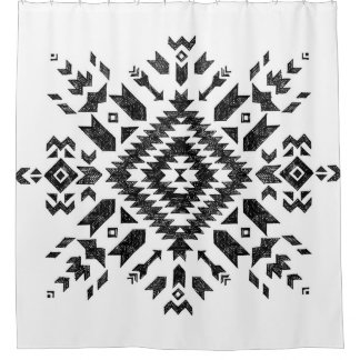 Tribal Design: Black White Hand-Drawn Shower Curtain