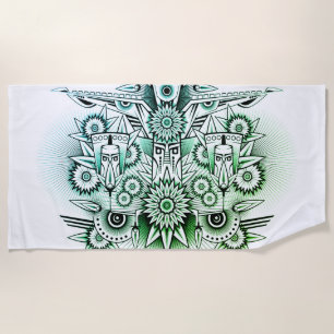 Tribal Design Green Tint Beach Towel