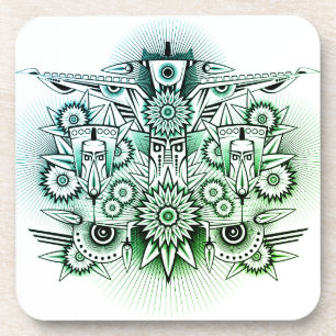 Tribal Design Green Tint Coaster